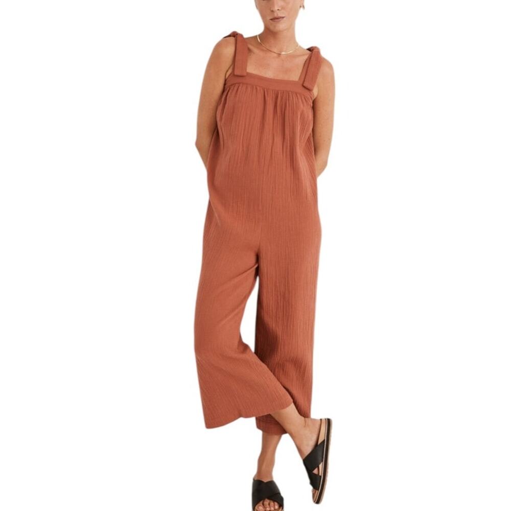 Madewell Lightestspun Tie Strap Waffle Overalls Orange Jumpsuit Size Small